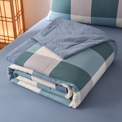 91家纺网 家纺一手货源 找家纺 玉清坊 2025新款色织水洗棉新疆棉花夏被【支持一件代发】 海蓝大格