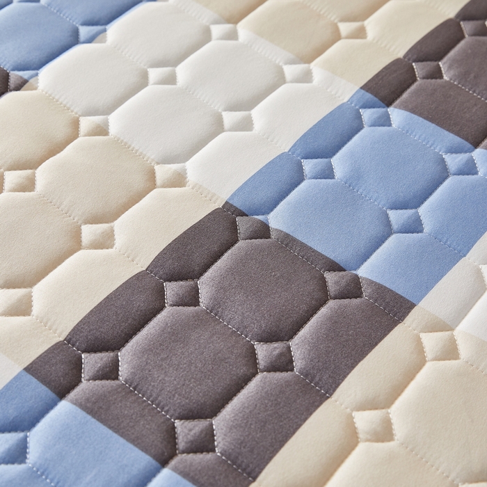 91家纺网 家纺一手货源 找家纺 迪乐妮 2025新款双面可用抑菌冰丝床褥爬爬垫-大床图 蓝大格