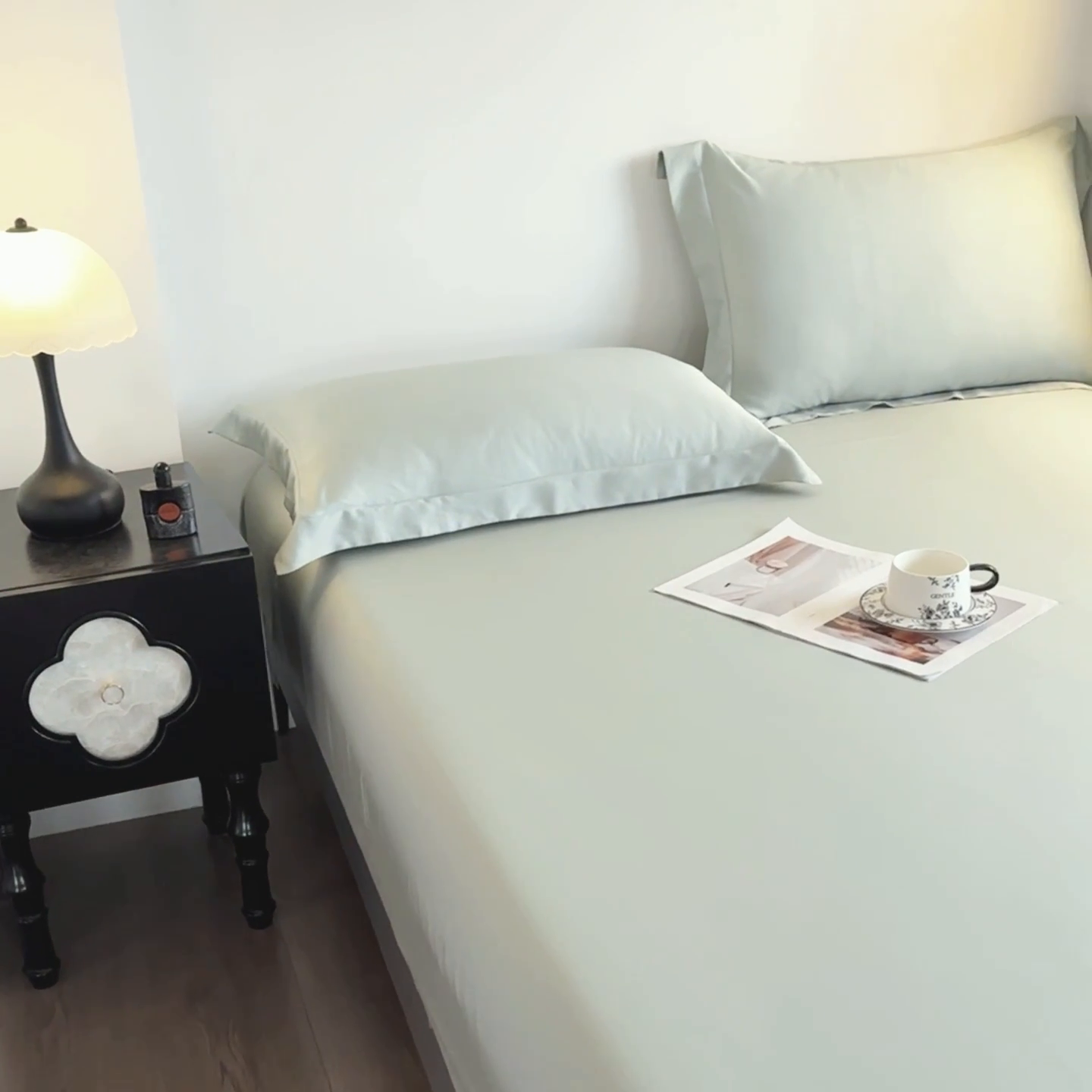 91家纺网 家纺一手货源 找家纺 好阁家纺 2025新款进口LF级60S莱赛尔床笠两件套三件套 竹青