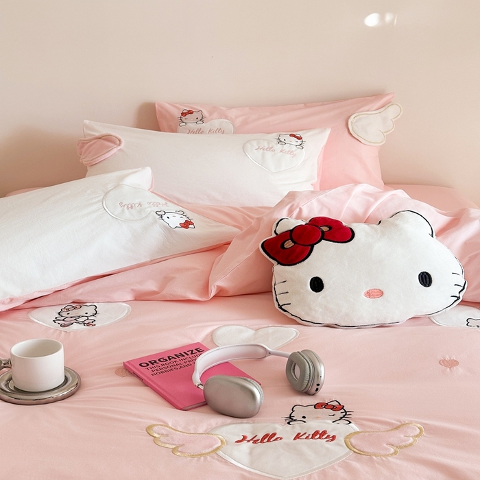 91家纺网 家纺一手货源 找家纺 朗莎家纺 2025新款40支全棉水洗五件套 粉kt