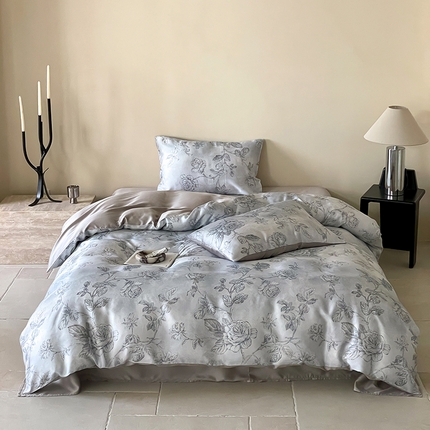 91家纺网 家纺一手货源 找家纺 沐晴家纺 2025春夏新款纯色数码印花60兰精天丝四件套 夏洛-蓝