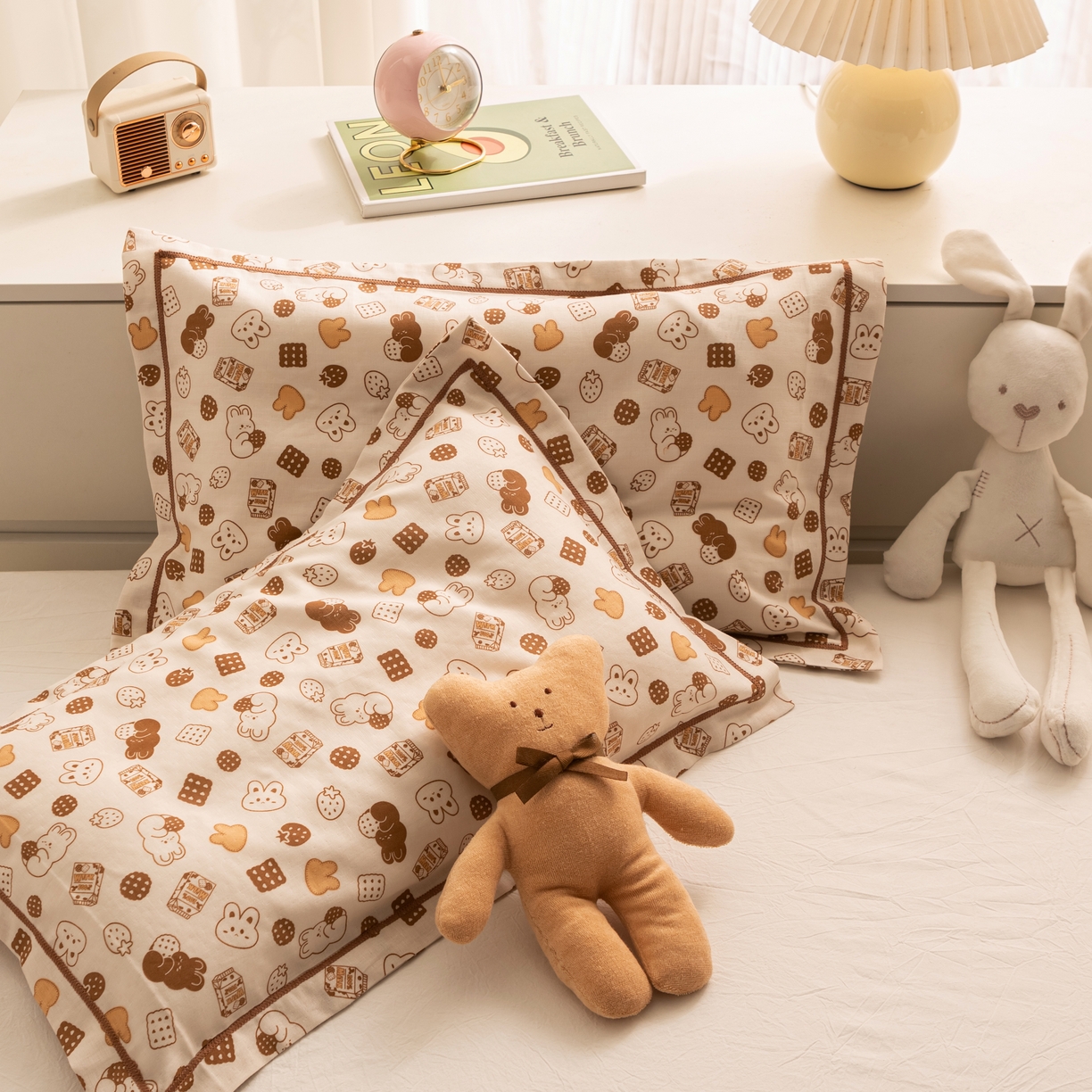 91家纺网 家纺一手货源 找家纺 萌番宝 2025新款A类全棉纯棉水洗双层纱卡通儿童单枕套信封枕单枕套 枕套单件 饼干兔