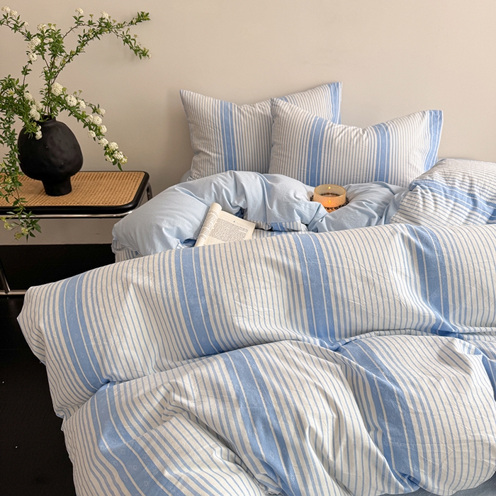 91家纺网 家纺一手货源 找家纺 玖弘家居 2025新款提花全棉四件套-繁星 繁星-蓝