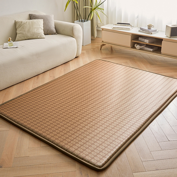 91家纺网 家纺一手货源 找家纺 迪乐妮 2025新款抑菌冰丝地垫床垫爬爬垫-大床图 抑菌冰丝垫+罗马格-咖色