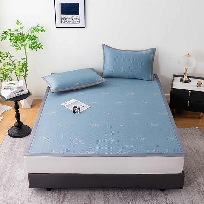 91家纺网 家纺一手货源 找家纺 2025新款山茶花系列冰豆豆凉席 山茶花床席款-蓝