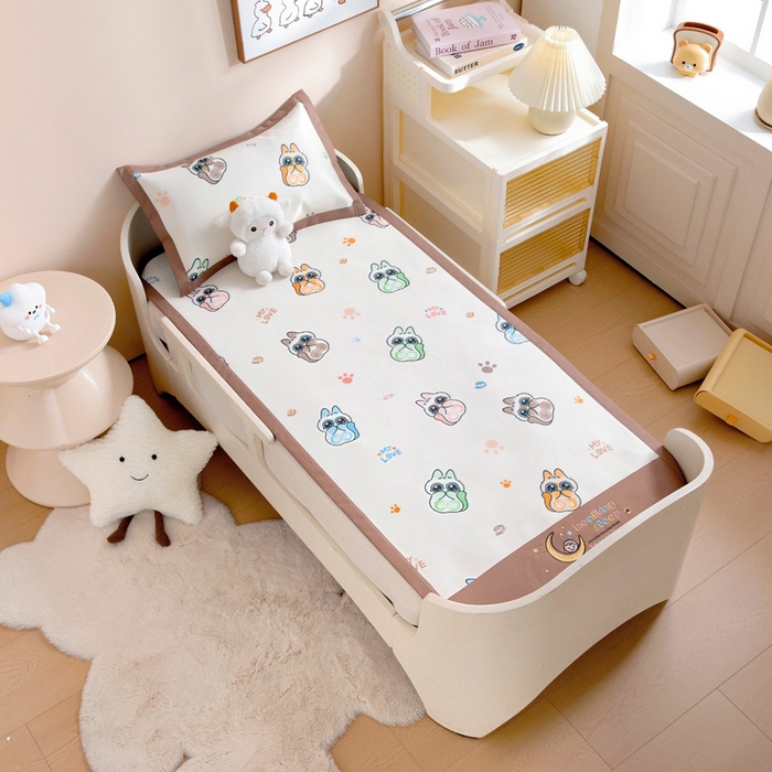 91家纺网 家纺一手货源 找家纺 宝贝优选 2025新款宝贝优选儿童7A抗菌高密绣花冰丝席 大眼萌宠