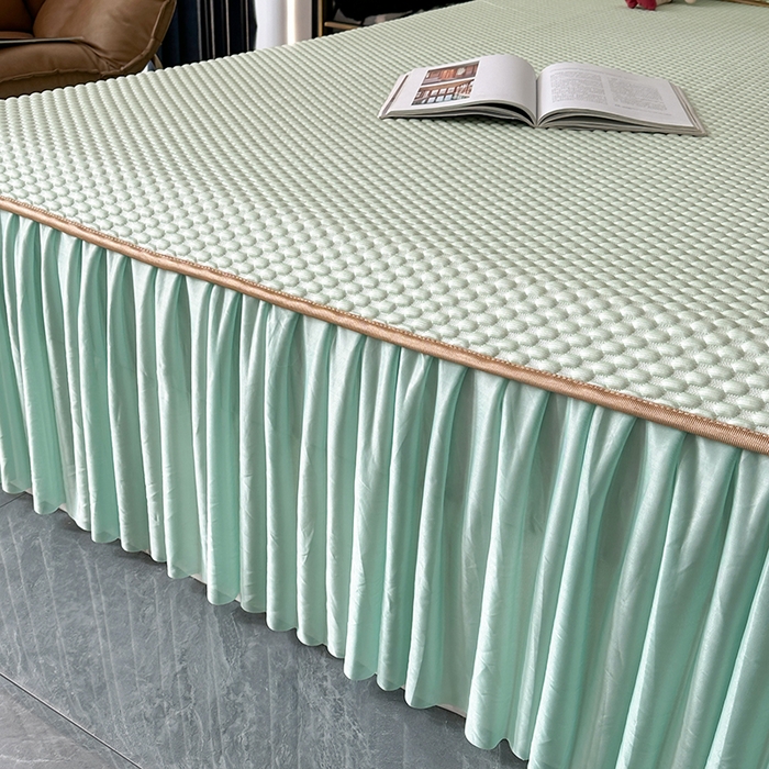 91家纺网 家纺一手货源 找家纺 爱洛家纺 2025新款凉感丝豆豆四件套床裙席 水绿~豆豆