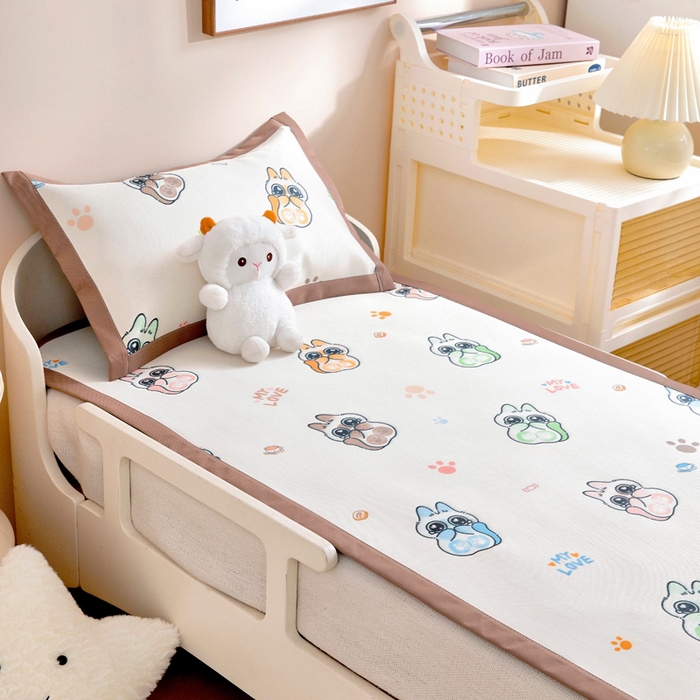 91家纺网 家纺一手货源 找家纺 宝贝优选 2025新款宝贝优选儿童7A抗菌高密绣花冰丝席 大眼萌宠