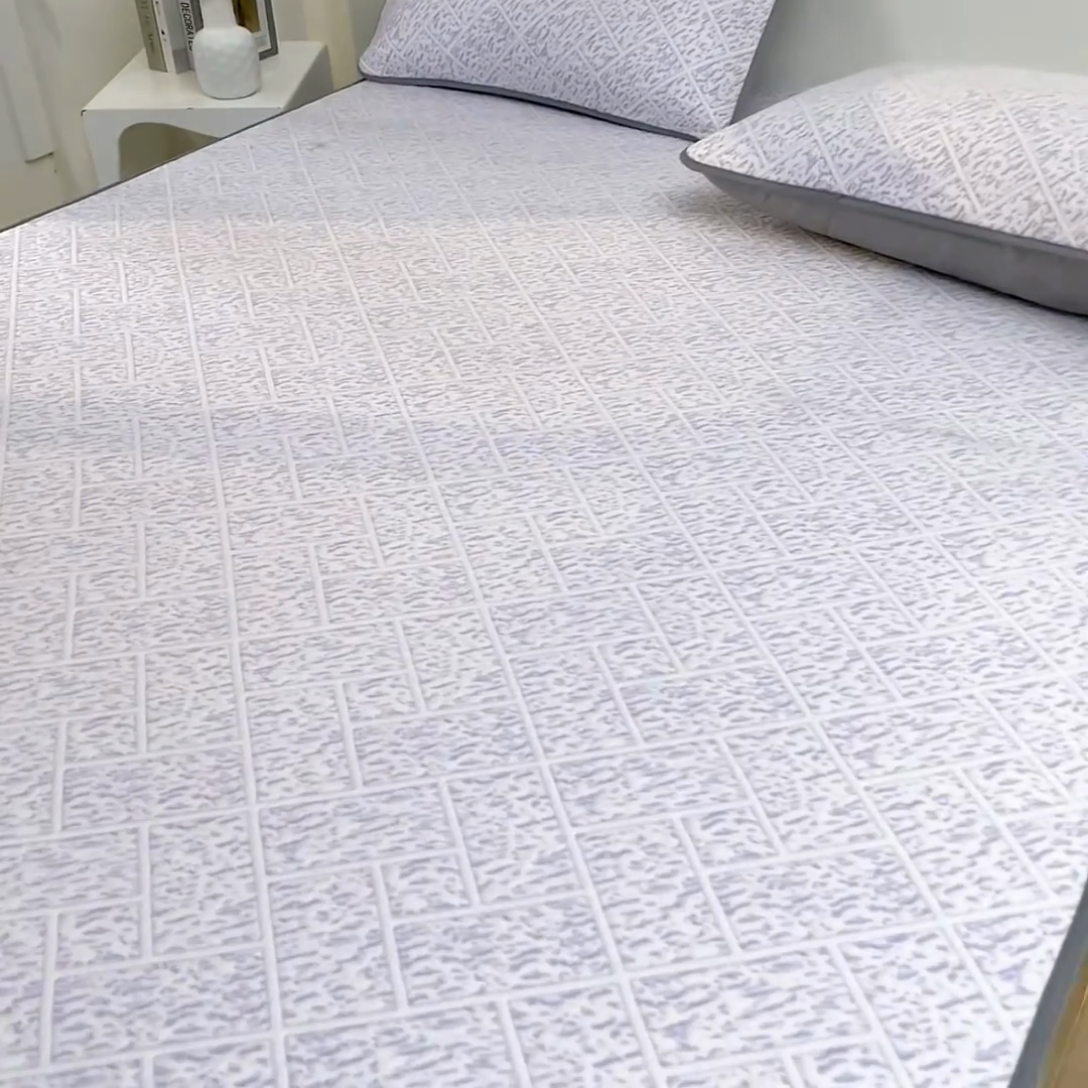 91家纺网 家纺一手货源 找家纺 鑫姿席业 2025新款A类凉感冰豆豆席 雅致床笠款-冰紫