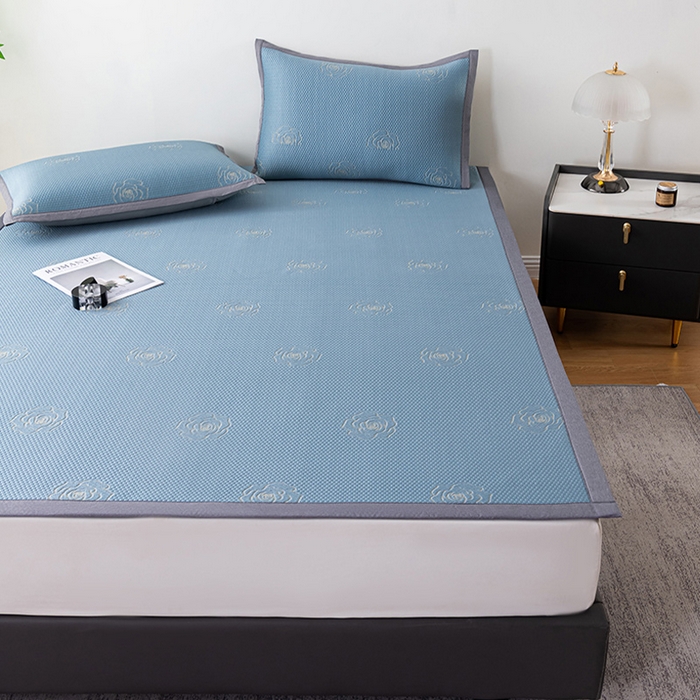 91家纺网 家纺一手货源 找家纺 2025新款山茶花系列冰豆豆凉席 山茶花床席款-蓝