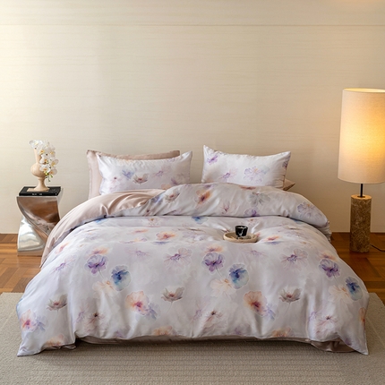 沐晴家纺 2025春夏新款纯色数码印花60兰精天丝四件套 夏芷-浅紫