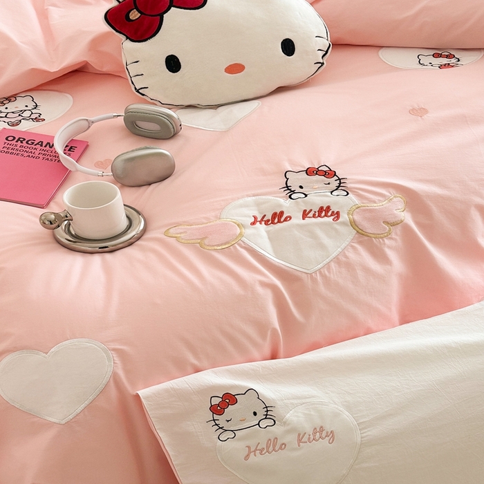 91家纺网 家纺一手货源 找家纺 朗莎家纺 2025新款40支全棉水洗五件套 粉kt