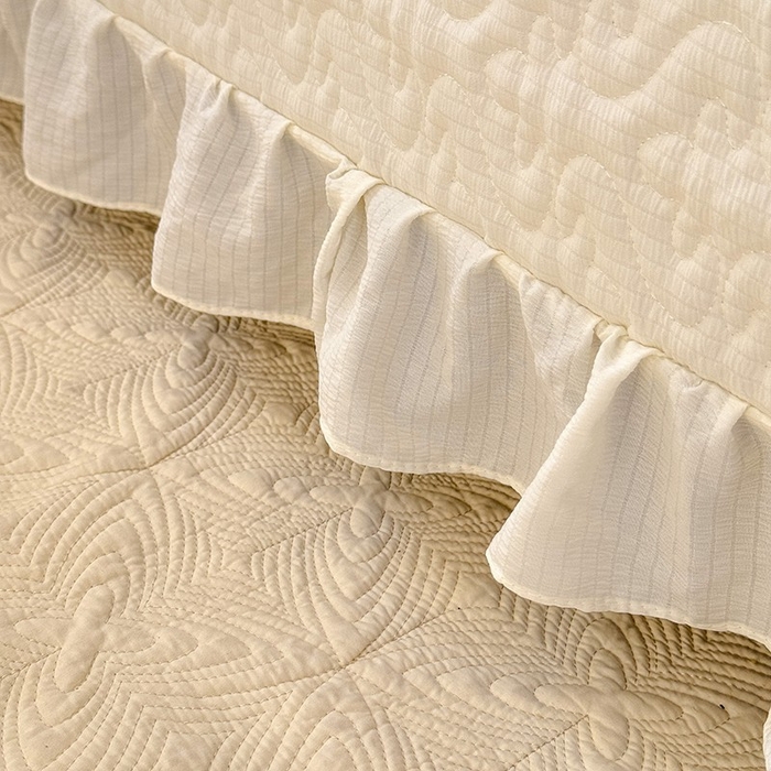 91家纺网 家纺一手货源 找家纺 花香四季家纺 2025新款泡芙小姐双层纱华夫格柔棉夹棉绗缝床盖床垫子单件三件套 泡芙小姐-奶油黄