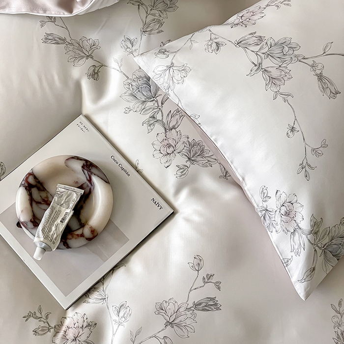 91家纺网 家纺一手货源 找家纺 沐晴家纺 2025春夏新款纯色数码印花60兰精天丝四件套 夕瑶-白玉