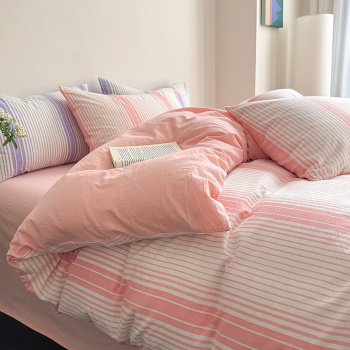 91家纺网 家纺一手货源 找家纺 玖弘家居 2025新款提花全棉四件套-繁星 繁星-粉