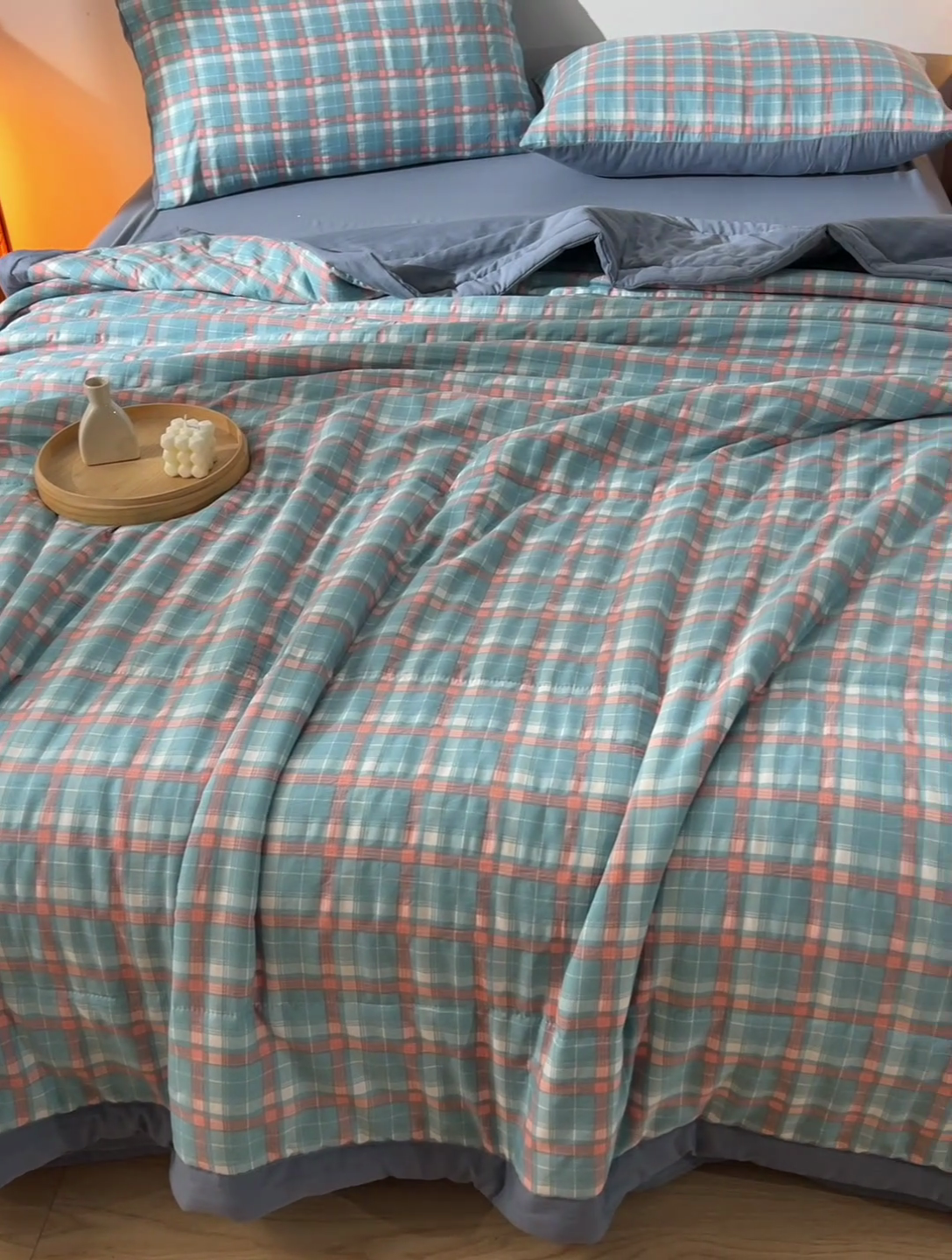 91家纺网 家纺一手货源 找家纺 玉清坊 2025新款色织水洗棉新疆棉花夏被【支持一件代发】 洛卡-蓝