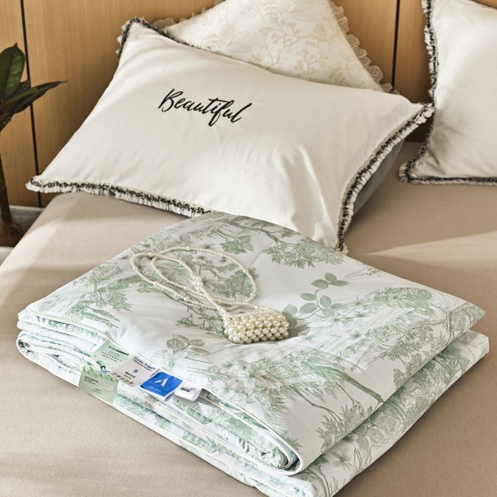 91家纺网 家纺一手货源 找家纺 佳居缘 2025新款A类冰氨双面数码印花凉感夏被 繁花-绿