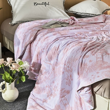佳居缘 2025新款A类冰氨双面数码印花凉感夏被 繁花-粉