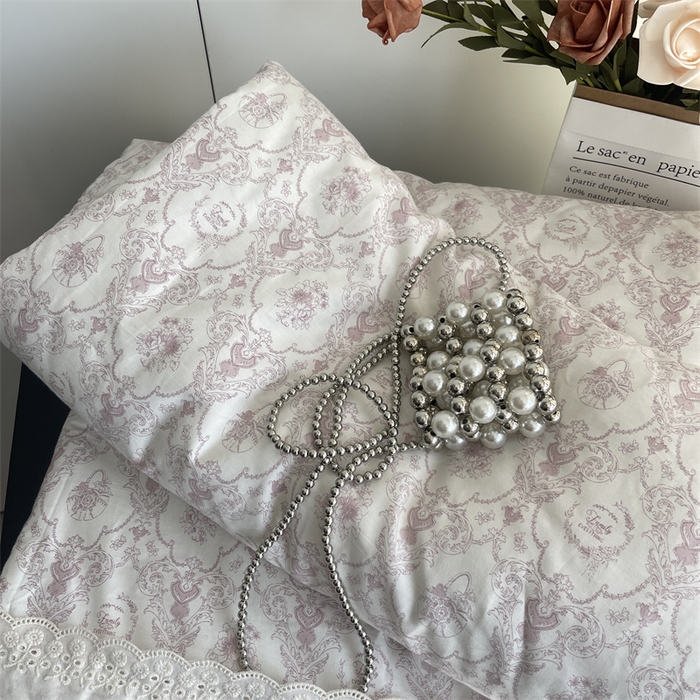 91家纺网 家纺一手货源 找家纺 奈萝家纺 奈萝2025新款全棉13372法式花边纯棉夏被春秋被 浅黛粉