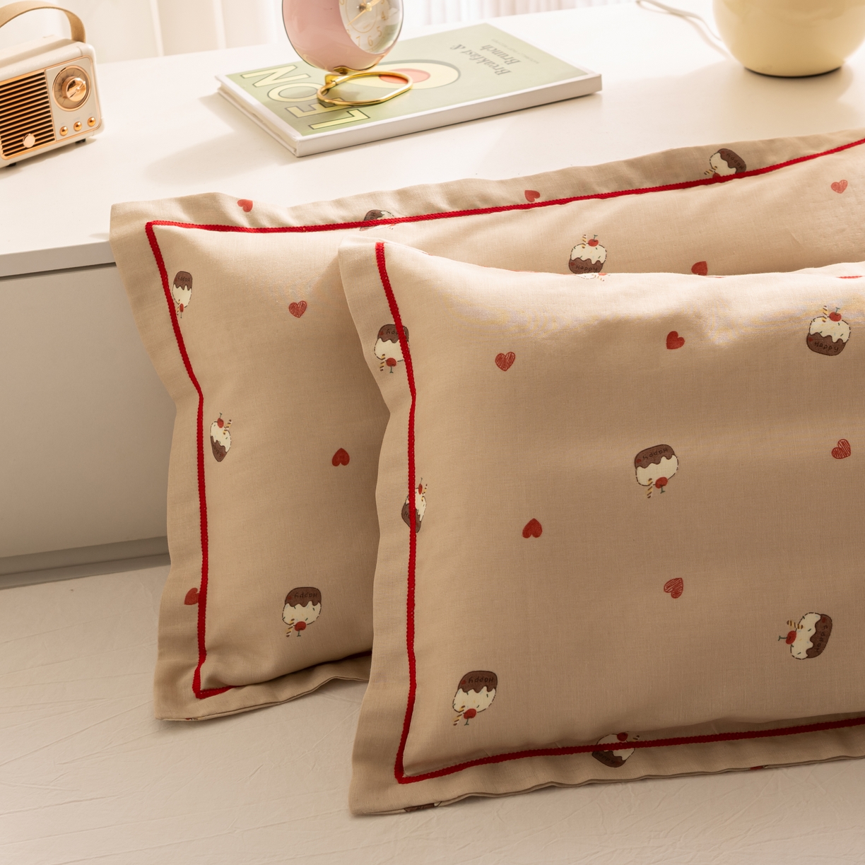 91家纺网 家纺一手货源 找家纺 萌番宝 2025新款A类全棉纯棉水洗双层纱卡通儿童单枕套信封枕单枕套 枕套单件 小蛋糕