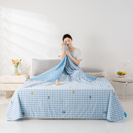 91家纺网 家纺一手货源 找家纺 缦纱 2025新款凉感丝超柔印花夏凉被 格调蓝