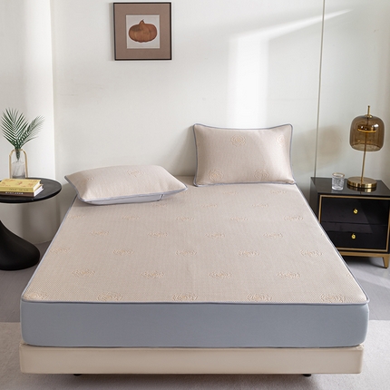 91家纺网 家纺一手货源 找家纺 （总）2025新款山茶花系列冰豆豆床笠款凉席两件套三件套