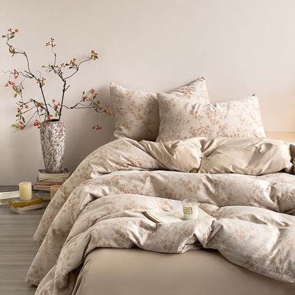 赛丽雅 2025新款60s全棉大提花纯棉简约轻奢全棉双层纱四件套 锦绣-咖