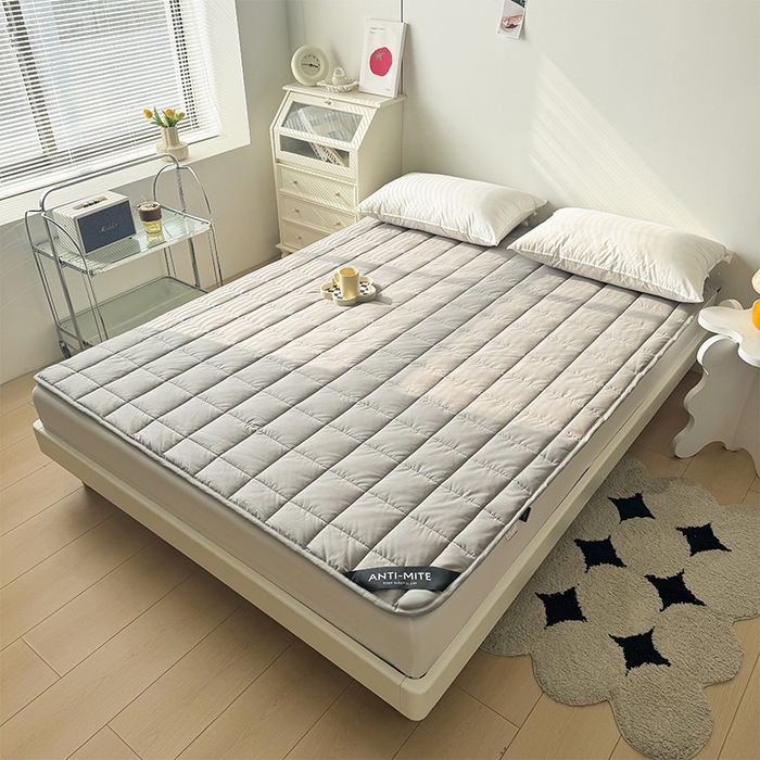 91家纺网 家纺一手货源 找家纺 丽诺床垫 2025新款全棉防螨两用床褥全系列 全棉抗菌两用床褥-灰色