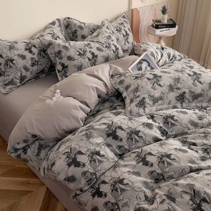 昊川家纺 2025新款全棉双层纱水洗色织大提花四件套 百合