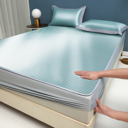 席佬大 2025新款母婴级A类5A级抗菌冰丝席凉席 绿 床笠款
