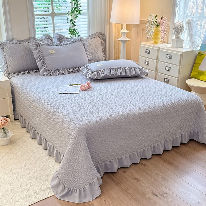 91家纺网 家纺一手货源 找家纺 （总）花香四季家纺 2025新款泡芙小姐双层纱华夫格柔棉夹棉绗缝床盖床垫子单件三件套