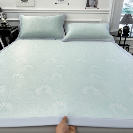 2025新款牛奶丝提花凉感凉席系列床席款 清风雅韵绿床席款