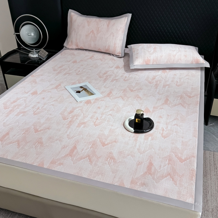 91家纺网 家纺一手货源 找家纺 小萌虎 小萌虎 2025新款PE高分子乙纶提花凉感凉席床席款床笠款 山溪-粉（床席款）