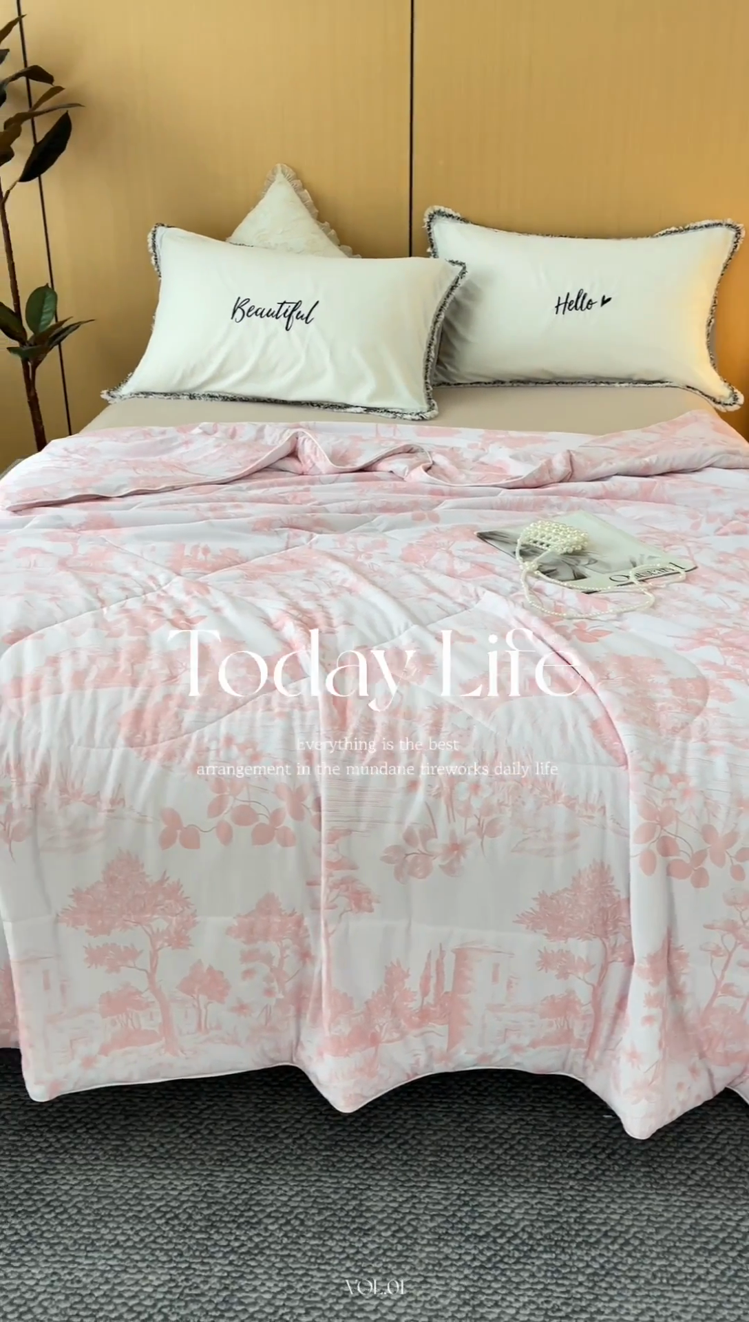 91家纺网 家纺一手货源 找家纺 佳居缘 2025新款A类冰氨双面数码印花凉感夏被 繁花-粉