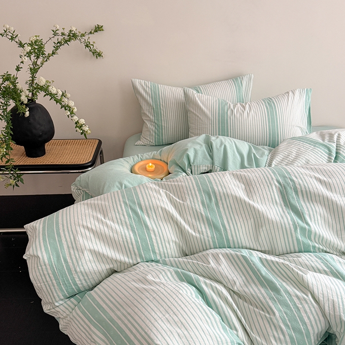 91家纺网 家纺一手货源 找家纺 玖弘家居 2025新款提花全棉四件套-繁星 繁星-湖蓝