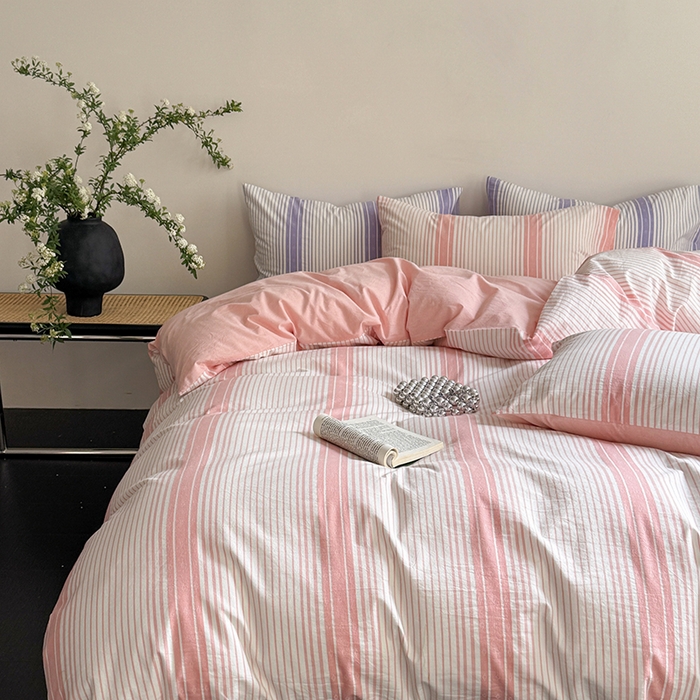 91家纺网 家纺一手货源 找家纺 玖弘家居 2025新款提花全棉四件套-繁星 繁星-粉