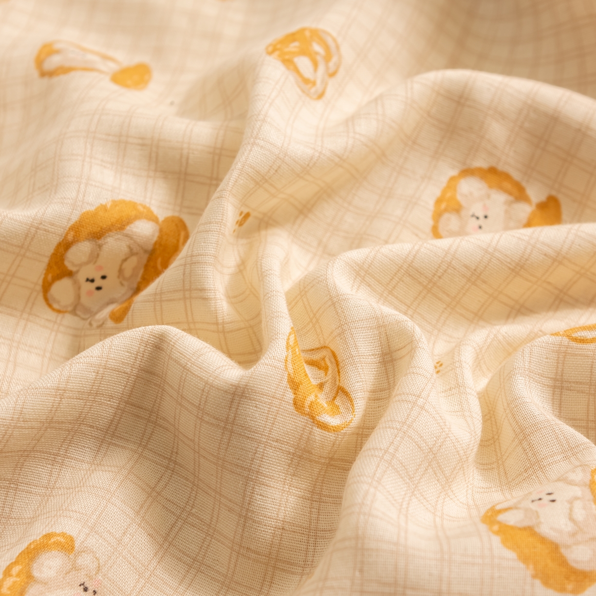 91家纺网 家纺一手货源 找家纺 萌番宝 2025新款A类全棉纯棉水洗双层纱卡通儿童单枕套信封枕单枕套 枕套单件 夹心小熊