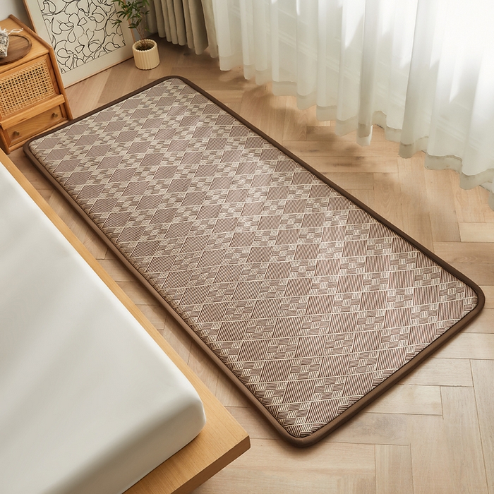 91家纺网 家纺一手货源 找家纺 迪乐妮 2025新款抑菌冰丝地垫床垫爬爬垫-小床图 抑菌冰丝垫九宫格-咖