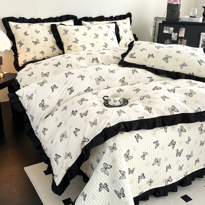 91家纺网 家纺一手货源 找家纺 （总）亿品家纺 2025新款亲肤舒适黑花边床盖四件套