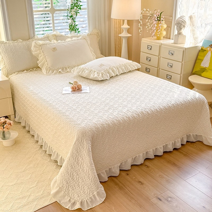 91家纺网 家纺一手货源 找家纺 花香四季家纺 2025新款泡芙小姐双层纱华夫格柔棉夹棉绗缝床盖床垫子单件三件套 泡芙小姐-奶油黄