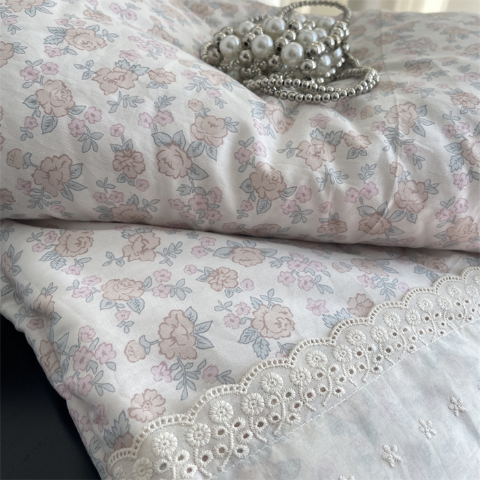 91家纺网 家纺一手货源 找家纺 奈萝家纺 奈萝2025新款全棉13372法式花边纯棉夏被春秋被 蔷薇花粉