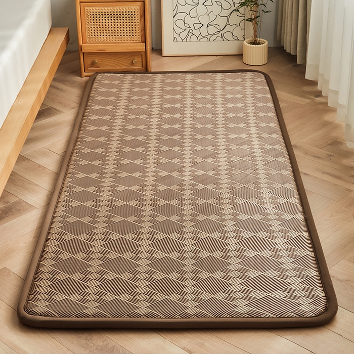 91家纺网 家纺一手货源 找家纺 迪乐妮 2025新款抑菌冰丝地垫床垫爬爬垫-小床图 抑菌冰丝垫九宫格-咖