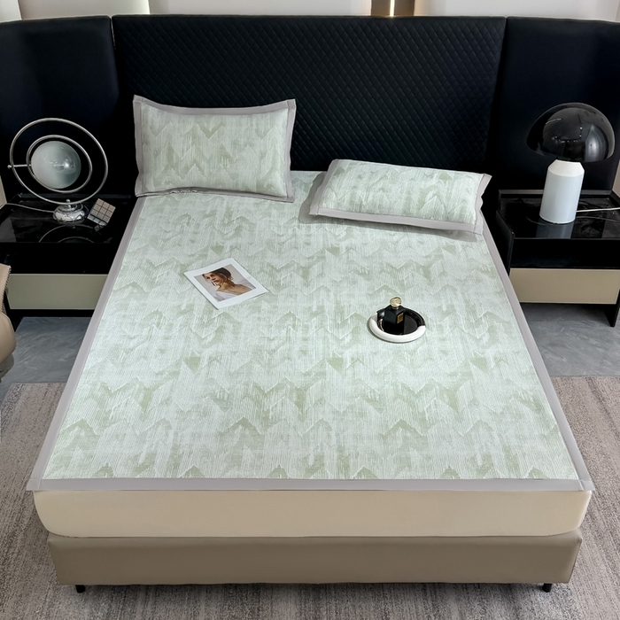 91家纺网 家纺一手货源 找家纺 小萌虎 小萌虎 2025新款PE高分子乙纶提花凉感凉席床席款床笠款 山溪-绿（床席款）