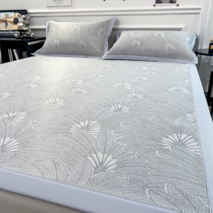 2025新款牛奶丝提花凉感凉席系列床席款 清风雅韵灰床席款