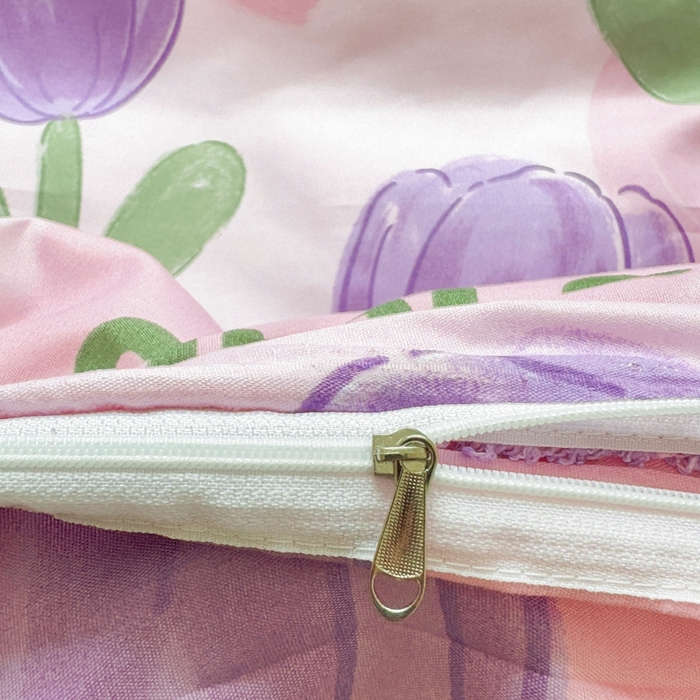 91家纺网 家纺一手货源 找家纺 爱一个家 2023新款芦荟棉双边时尚床裙四件套 郁金香