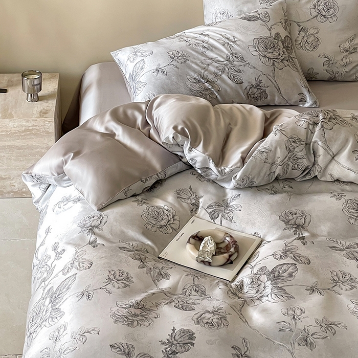 91家纺网 家纺一手货源 找家纺 沐晴家纺 2025春夏新款纯色数码印花60兰精天丝四件套 夏洛-灰