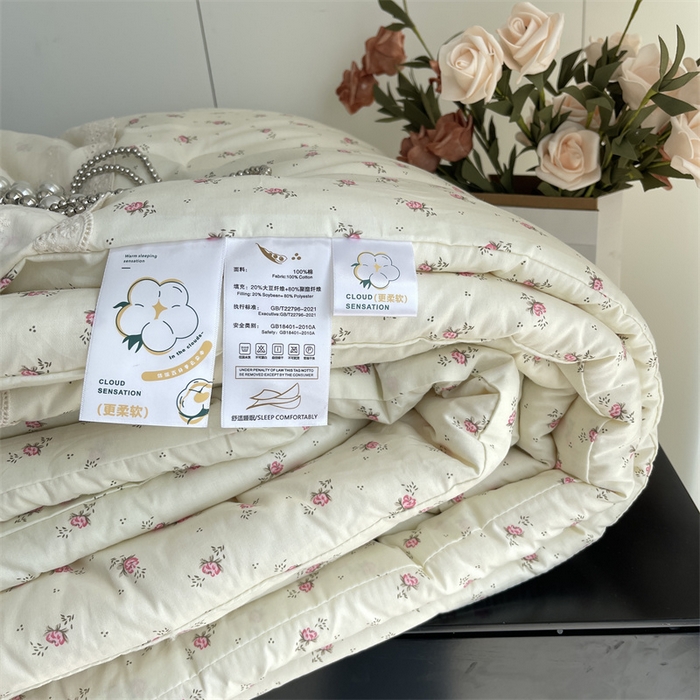 91家纺网 家纺一手货源 找家纺 奈萝家纺 奈萝2025新款全棉13372法式花边纯棉夏被春秋被 玫瑰花园