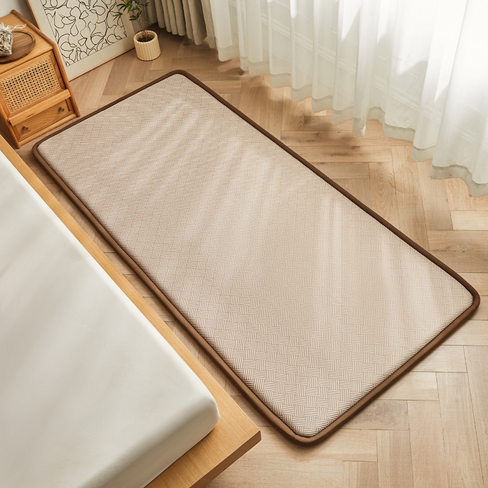 91家纺网 家纺一手货源 找家纺 迪乐妮 2025新款抑菌冰丝地垫床垫爬爬垫-小床图 抑菌冰丝垫饼干花-咖色