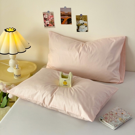漫时光 2025新款亲肤舒适纯色全棉A类纯棉单枕套 奶油粉