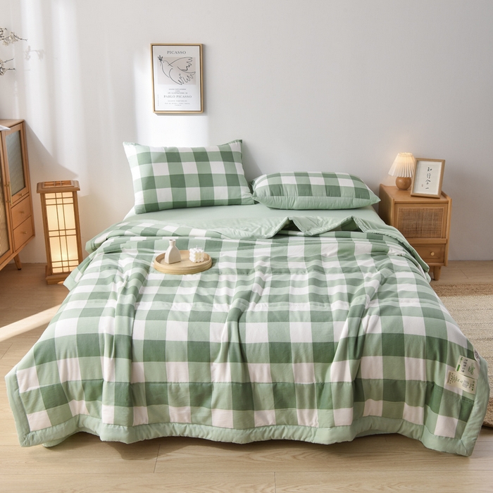 91家纺网 家纺一手货源 找家纺 玉清坊 2025新款色织水洗棉新疆棉花夏被【支持一件代发】 绿白中格